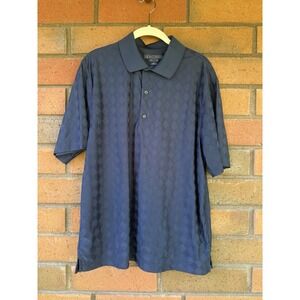 Greg Norman Polo Shirt Textured Checkered Golf Breathable | Navy | Size‎ Large